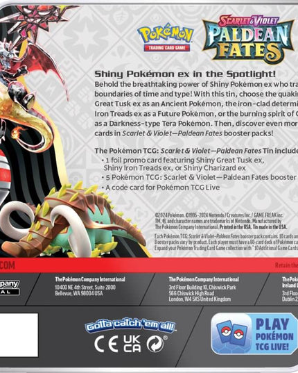POKEMON TCG Scarlet & Violet 4.5 Paldean Fates Tin