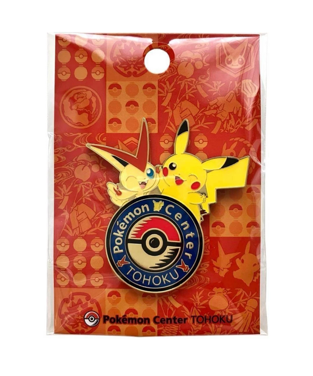 Pokemon Center TOHOKU Limited Logo Pin Badge Pikachu Victini