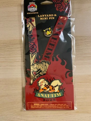 Pokemon World championships Anaheim Exclusive PIKACHU MINI PIN LANYARD SET-ROCKABILLY Arcanine